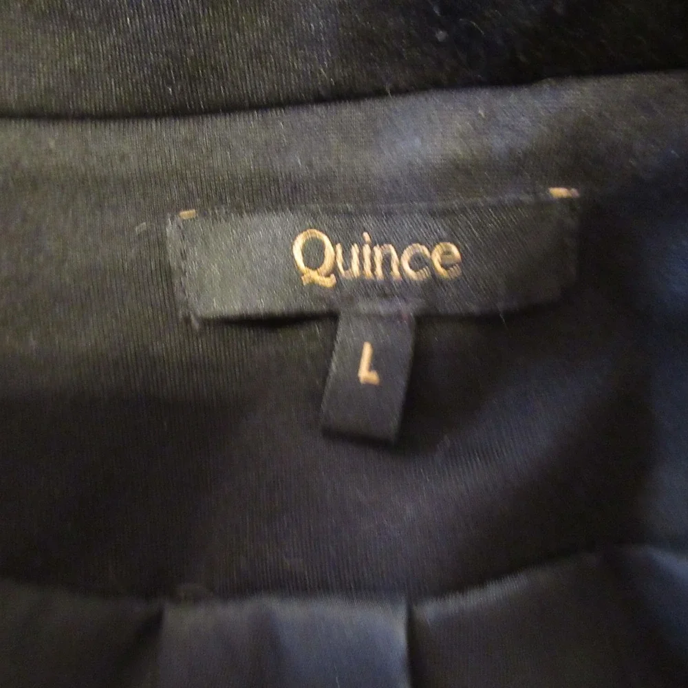 Quince Blazer Womens L Large Black Double Breasted Ponte Knit Travel Packable